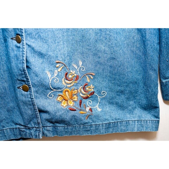 Classic Elements womens denim floral embroidered 20-22W Cotton button down shirt - Picture 2 of 7